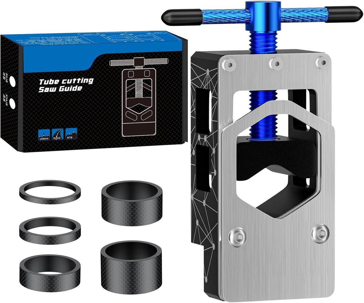 SnelShoppen - Fietszagengeleider voor sturen en zadelpennen, verstelbaar met 3-20mm carbon spacers, carbonvezel en aluminium snijgereedschap