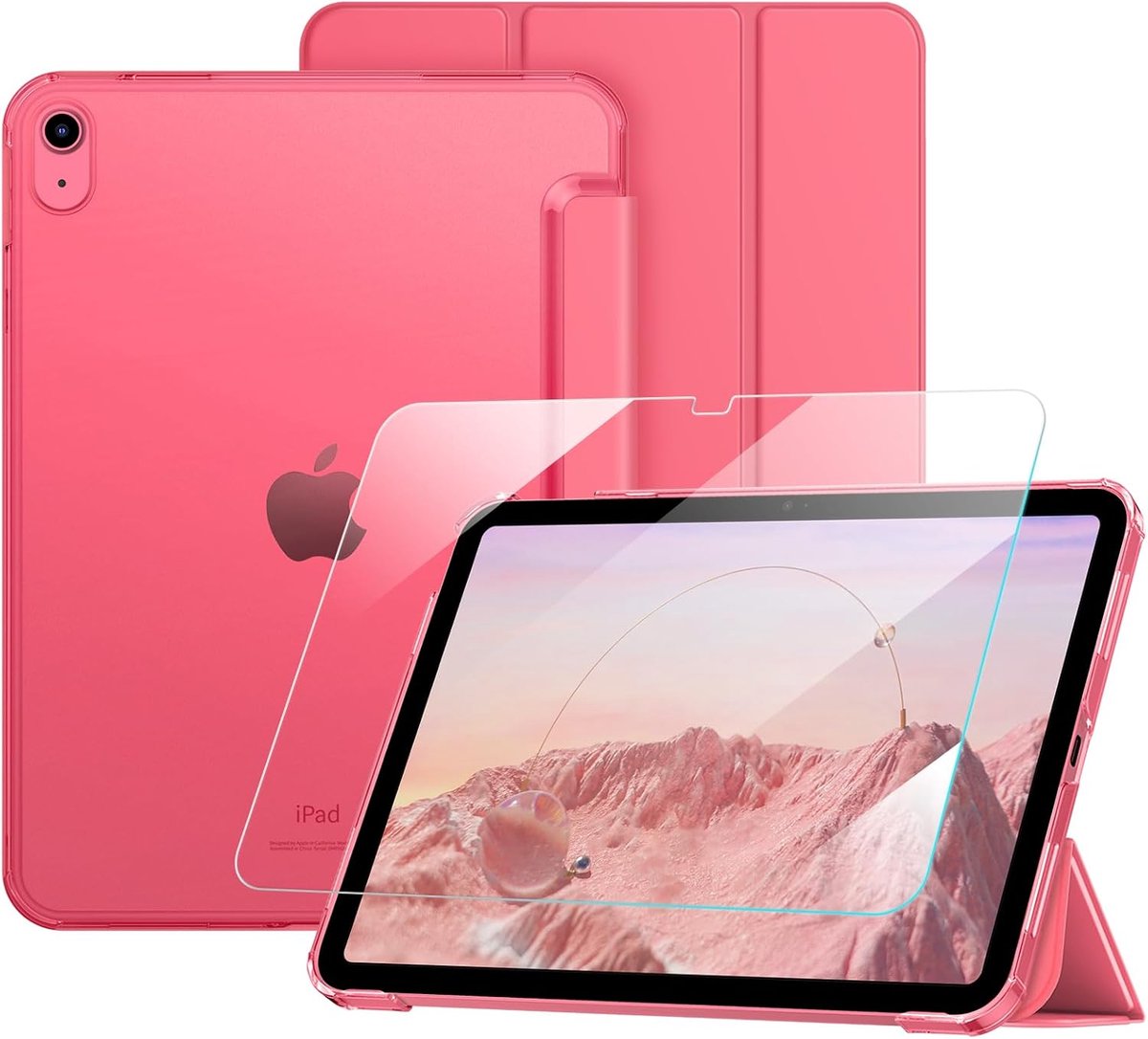 SnelShoppen - Ultra Dunne iPad Hoes met Beschermfolie voor iPad A16 11 Inch 2025 & iPad 10 Inch 2022 - Transparante Achterkant, Roze, Beschermende Sta