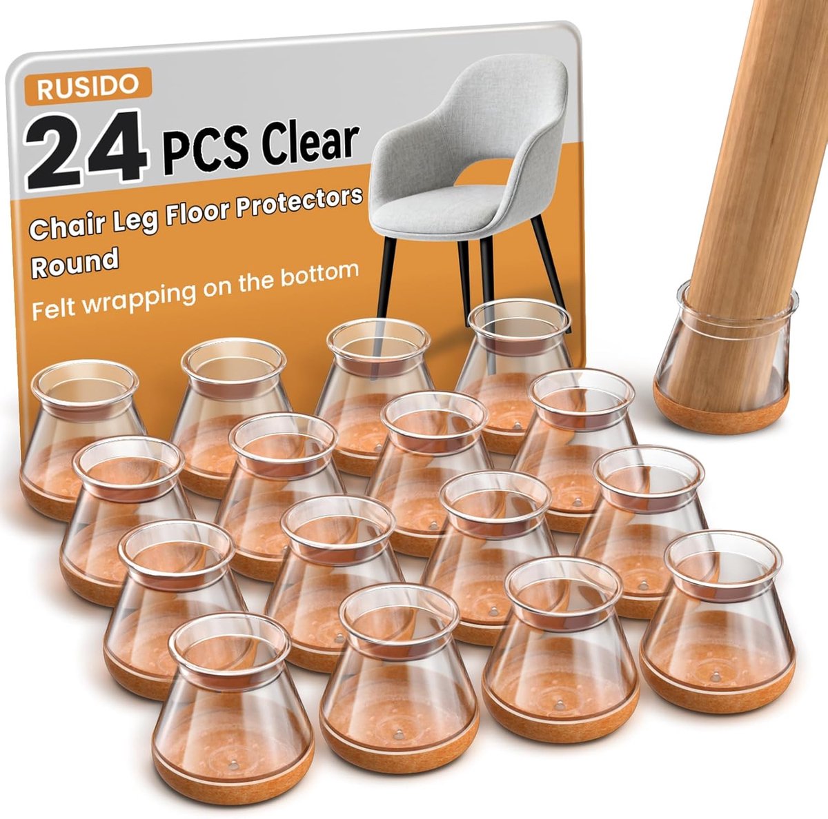 24pcs Chair Leg Caps Transparent Silicone, Felt Glides For Chairs - ShopVlot