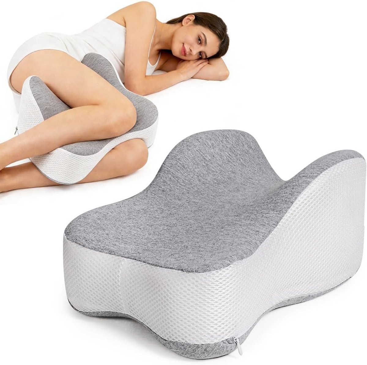 Kniefkussen voor zijslapers - orthopedisch traagschuim - ergonomisch ontwerp - vermindert rug- en heuppijn - ShopVlot