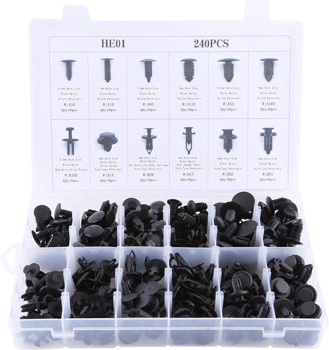 SnelShoppen - Push Retainer Set Bumper Clips met Verwijder Tool 415 Stuks & 240 Stuks Bord - Auto Trim Clips, Diverse Maten, Staal, Voor Ford en GM, H