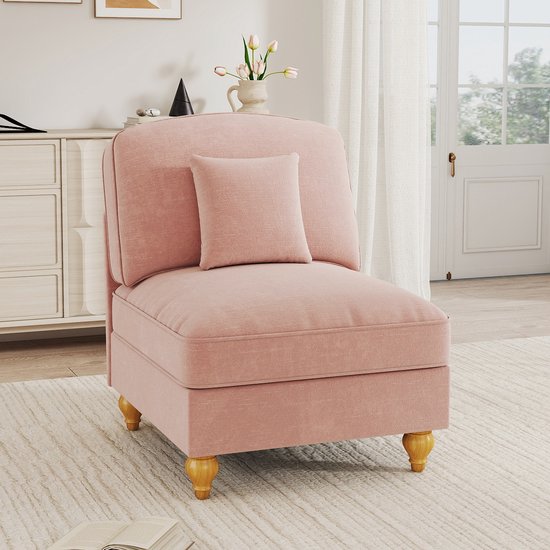 MIVRAY Zitbank 78 x 83,5 x 93 cm - Zonder Armleuningen Met Afneembare Sierrok En Kussen - Voor Woonkamer - Chenille Roze