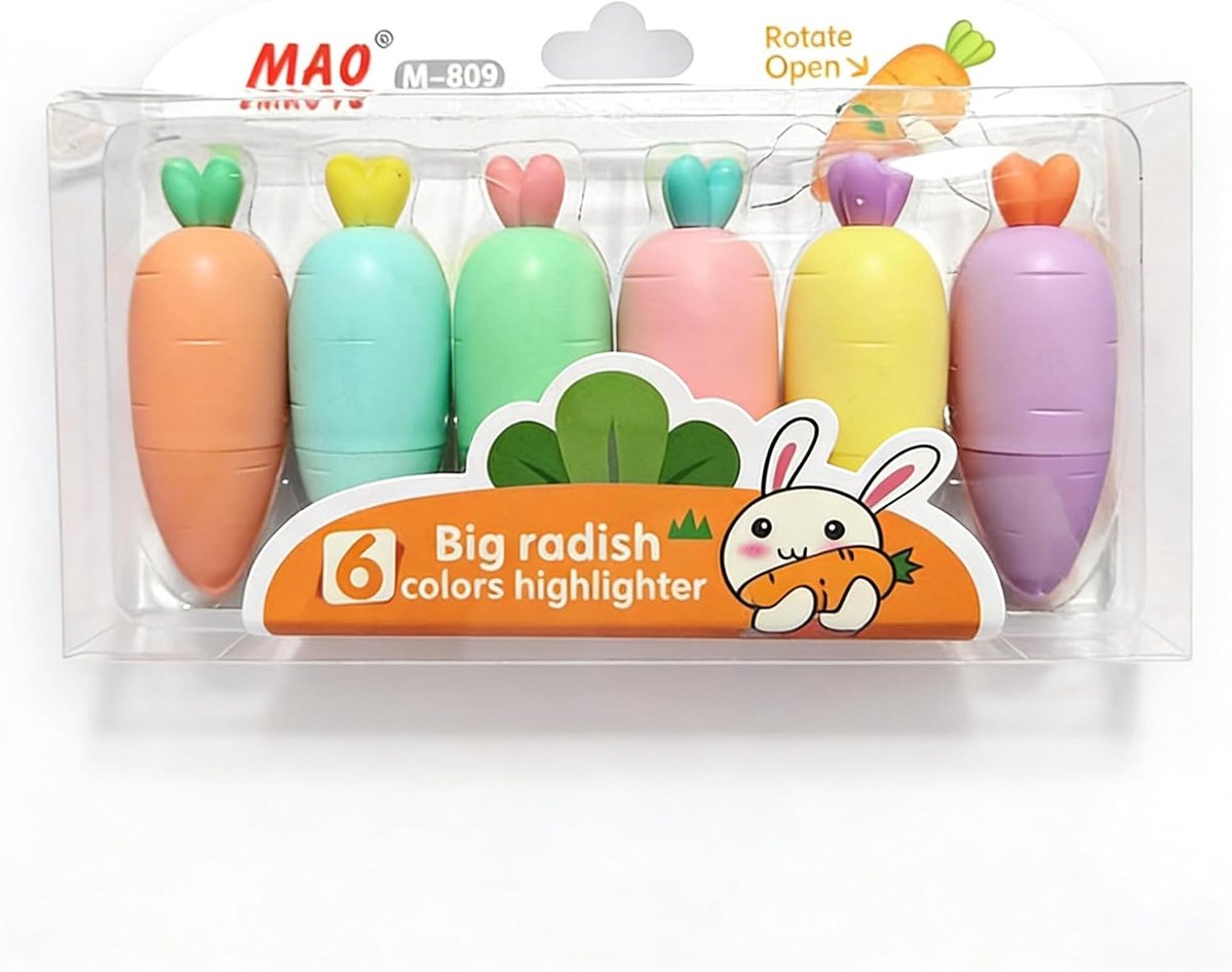 SnelShoppen - 6 Stuks Markeerstiften Macaron Kleuren - Schuine Punt Lichtstiften - Sneldrogend Ideaal Voor School, Kantoor en Pasen Knutselen - Warm P