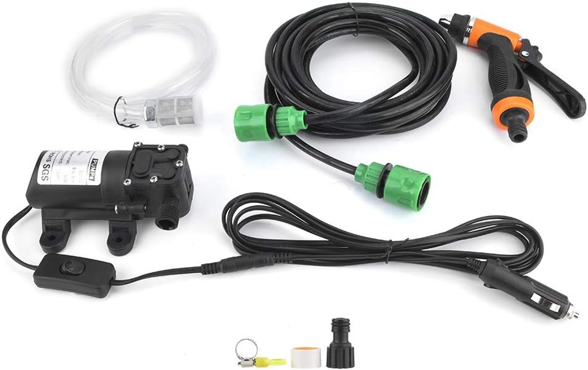 SnelShoppen - Elektrische Waterpomp voor Auto's - 12V Auto Was Pomp met Cleaning Gun en Aansluiting - Veelzijdig voor Tuin, Badkamer, Vloeren en Ramen