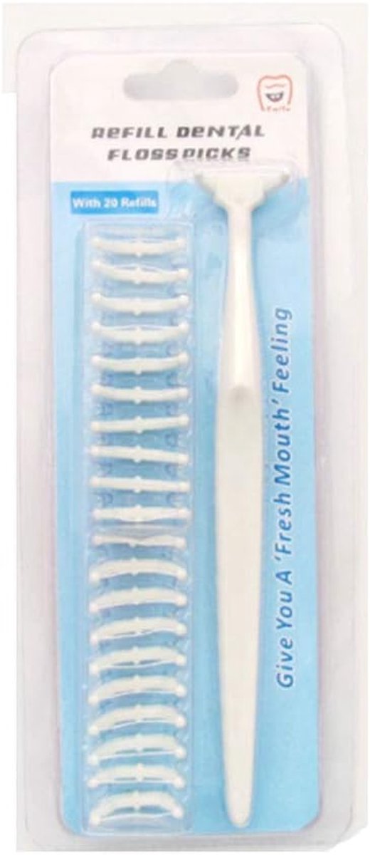 SnelShoppen - Dental Floss Tandenstokers, Tandpijpen, Flosdraad met Vervangbare Koppen, Ergonomische Handgreep, Scheurvast, 20 Stuks, Wit, Tanden Rein