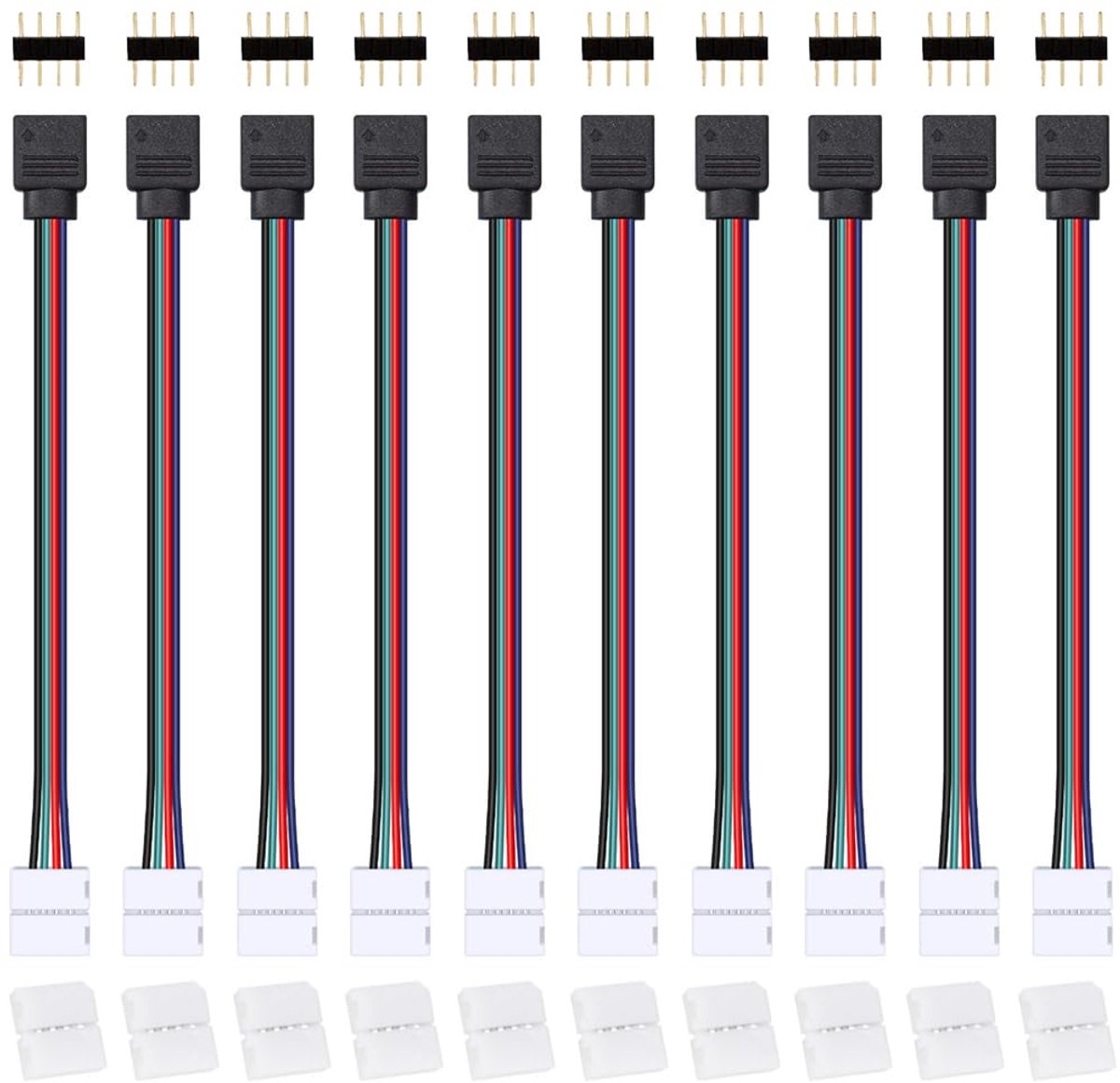 SnelShoppen - LED RGB Connector Kabel Male naar Female, 4 Pin 10mm Breed, Adapter Cord voor 5050 3528 RGB LED Strip, 10 Stuks