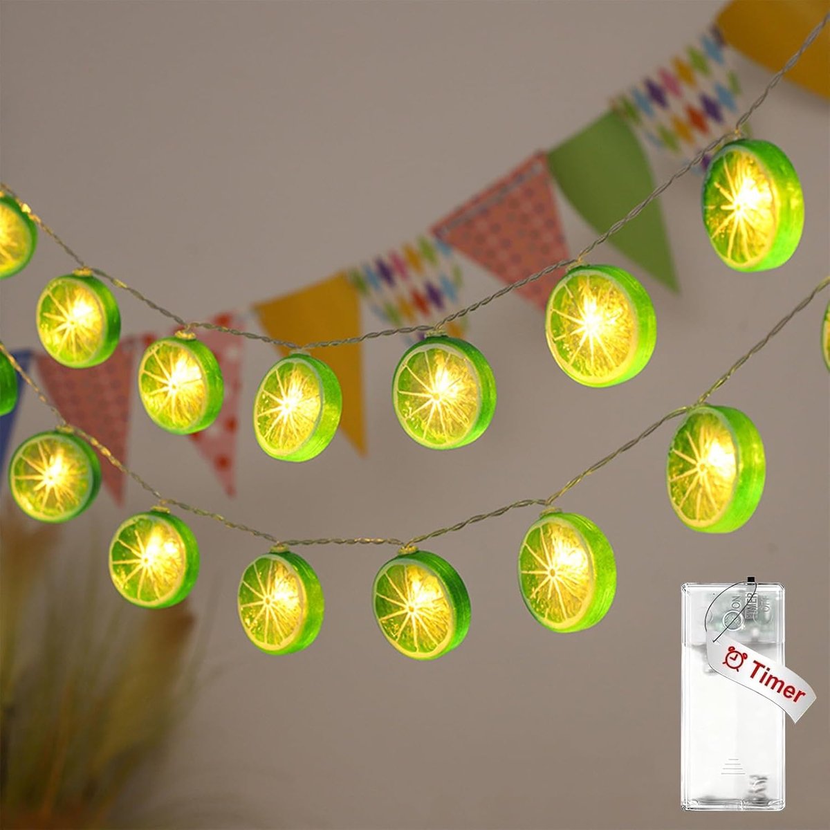 SnelShoppen - LED String Lights met Timer, Citroen Schijf Ontwerp, Warm Wit, 1,5 m, 10 LED's, Decoratieve Verlichting voor Feesten, Tuin en Binnengebr