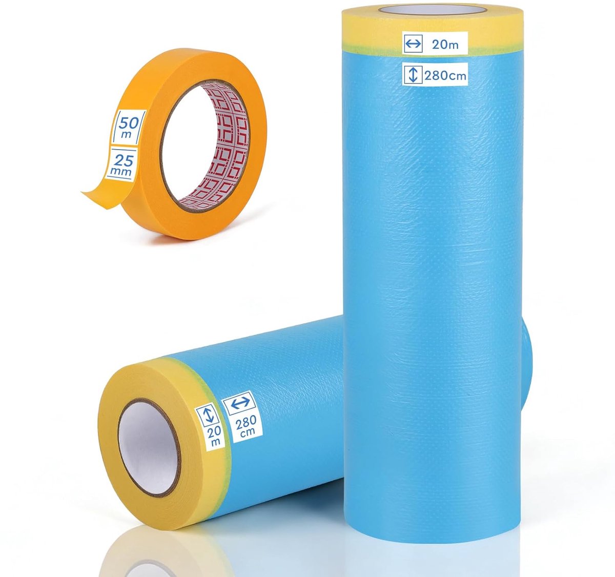 SnelShoppen - 2 x Beschermfolie met Plakband 150 cm x 25 m + 1 Professionele Schilderstape 25 mm x 50 m - Tijdbesparend, Voor Binnen en Buiten