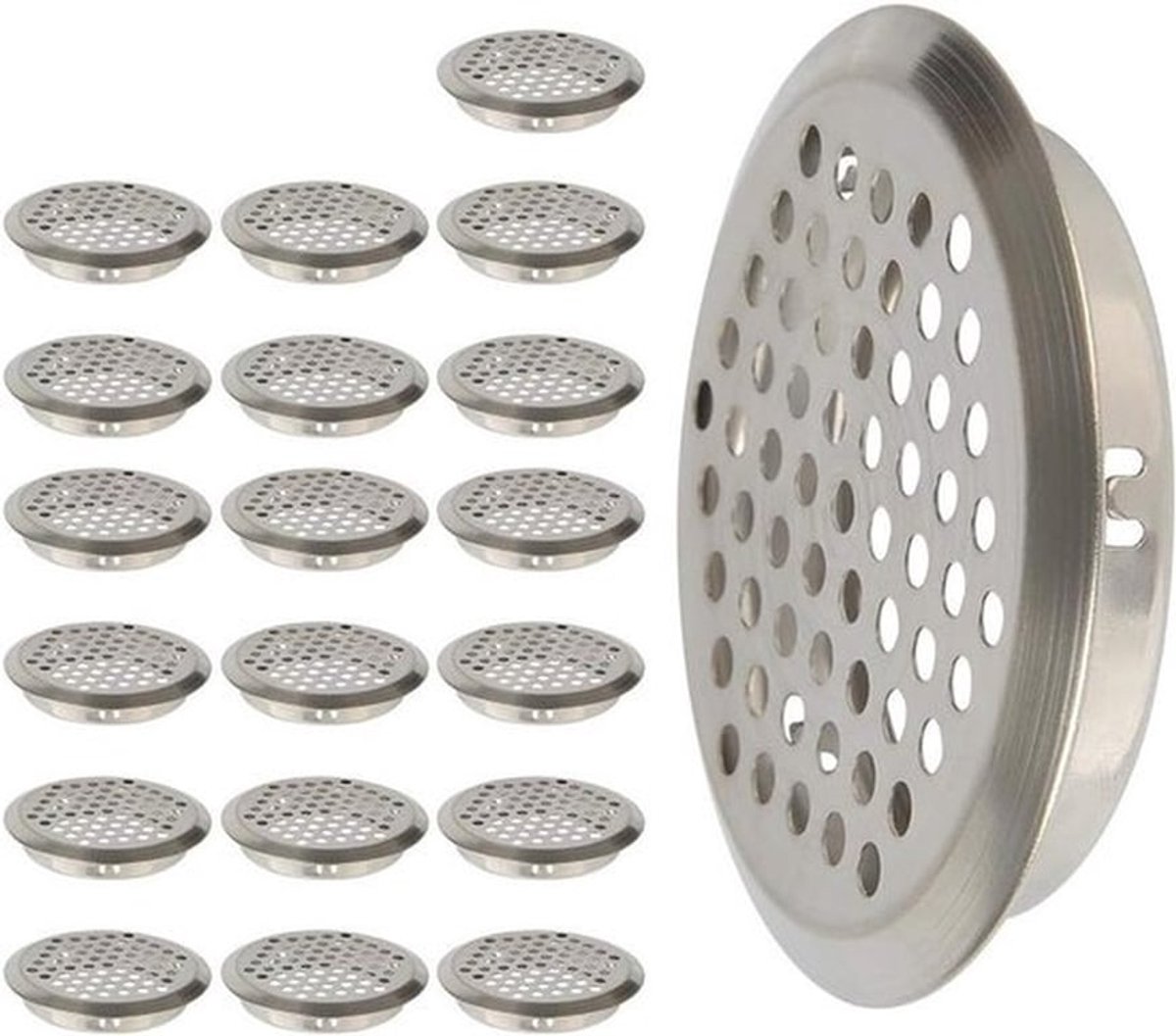 Set van 20 Ronde Luchtverfrissers van Roestvrij Staal van 53 mm voor Keuken, Meubels en Ventilatiegrille