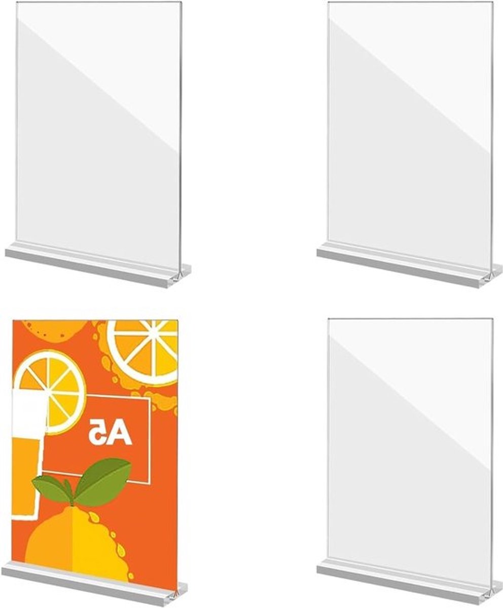 Acryl Plaque Houder A5 - 4 Stuks Tafelstandaard voor Menu's, Documenten en Advertenties in Restaurants en Kantoren