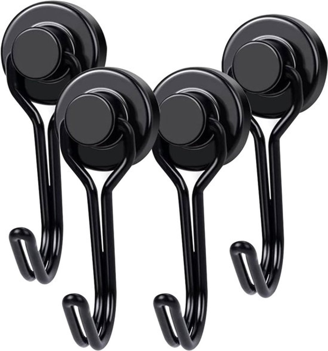 Magnetische Haakjes voor de Keuken - 4 Stuks Zwart, Sterke Magneten voor Koelkast en Organisatie