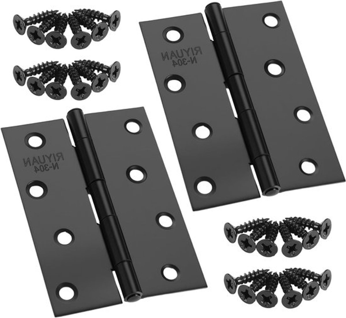 2 Stuks Zwarte Deurscharnieren voor Houten Deuren, RVS, Zware Belastbaarheid, 100 x 70 mm, Inclusief 18 Schroeven, Deurscharnier Set voor Piano Deuren