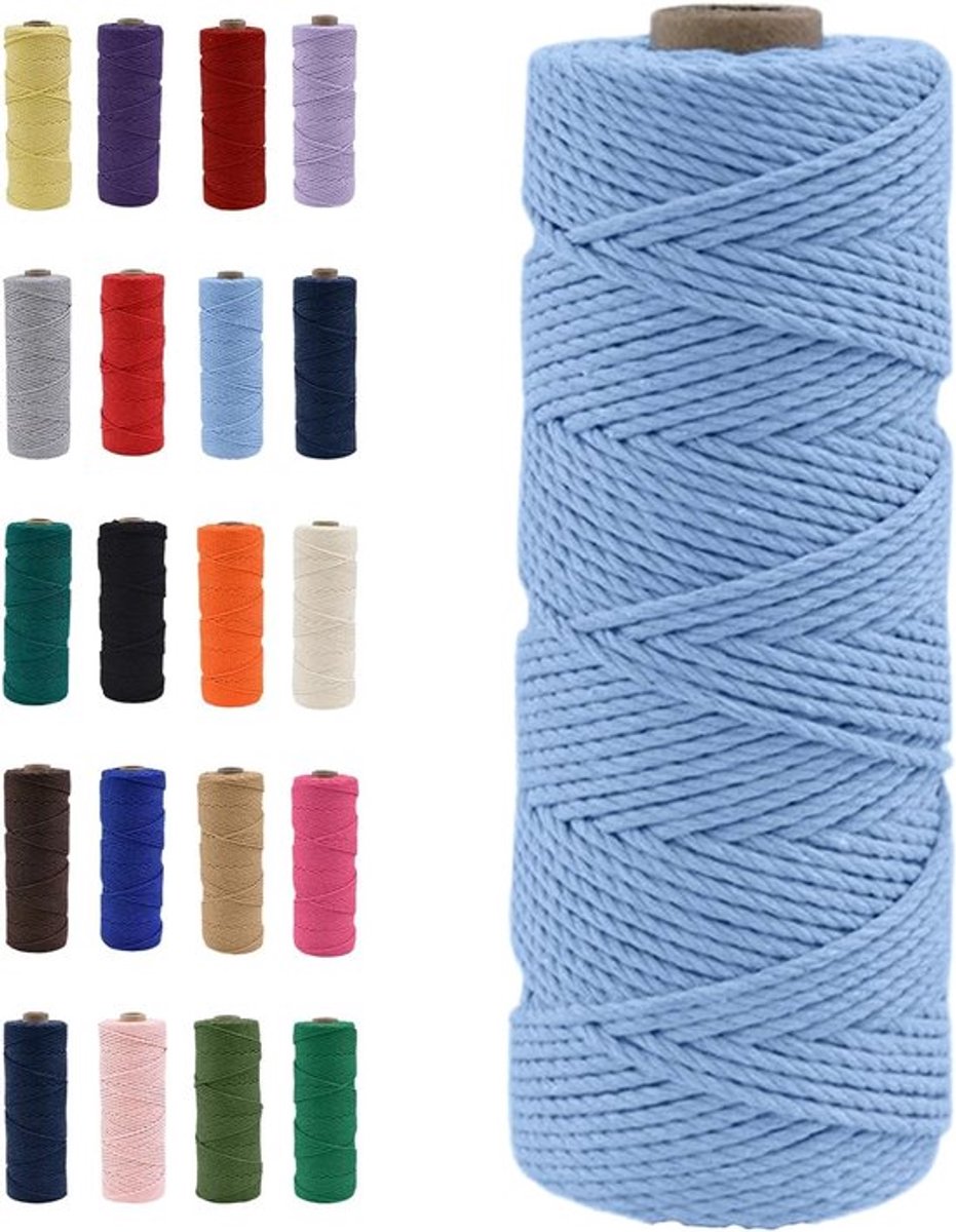 Natuurlijke Katoenen Macrame Touw van 100m, Elegante Blauwe Kleur voor DIY Ambachten, Macrame Kunst en Cadeauverpakking