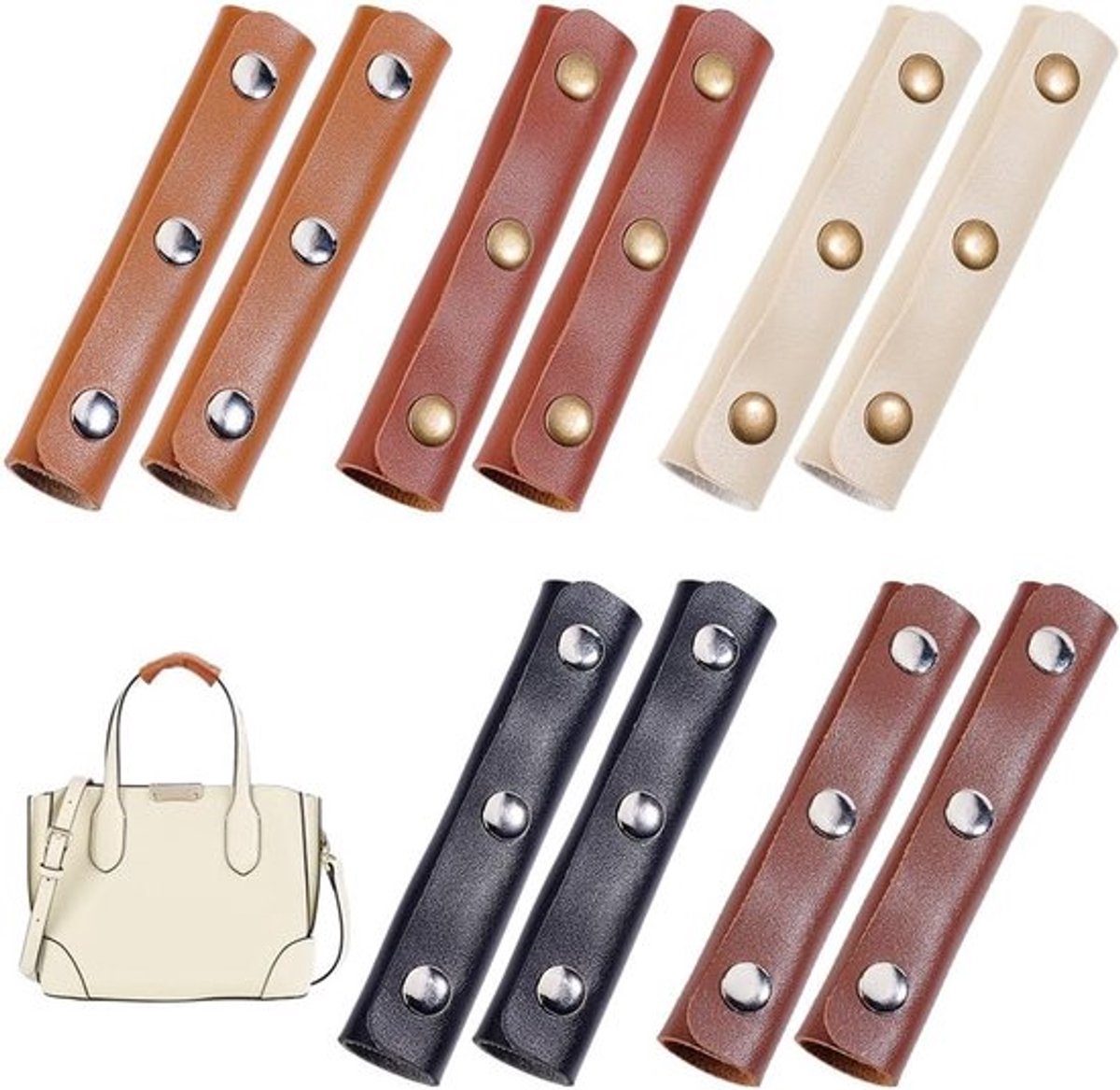 10 Stuks Leren Handvat Bescherming, Kleurige Grip Covers voor Handtassen en Reistassen met Duurzame Drukknop - Ideaal voor Winkelen en Reizen 9x13x17-0.8cm