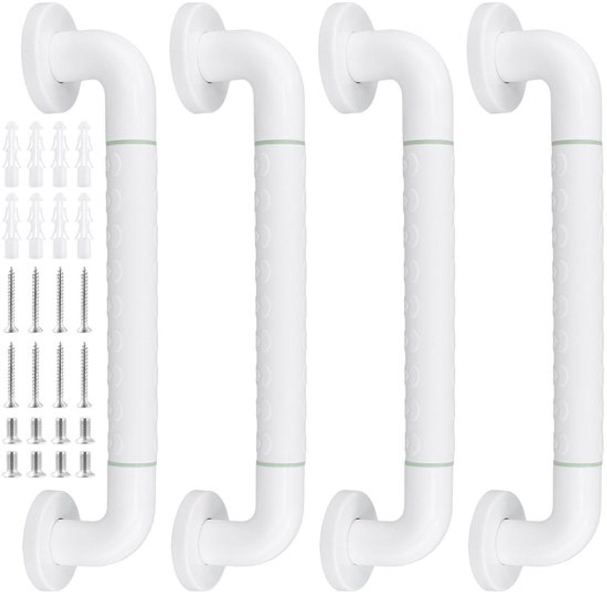 Badkamer Handgreep 39,5 cm - 4x Grijprekken - Roestvrij Staal - Antislip - Lichtgevend - Ergonomisch Gripontwerp - Steunrail