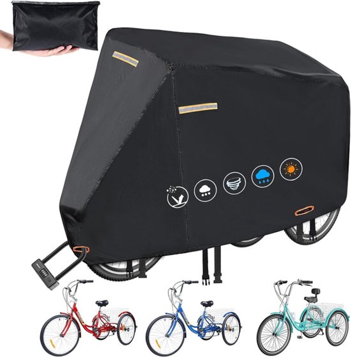 Duurzame Trike Bescherming, Universele Waterdichte Fietscover voor Volwassenen, 420D Materiaal, Met Versterkte Randen en Bevestigingsgaten