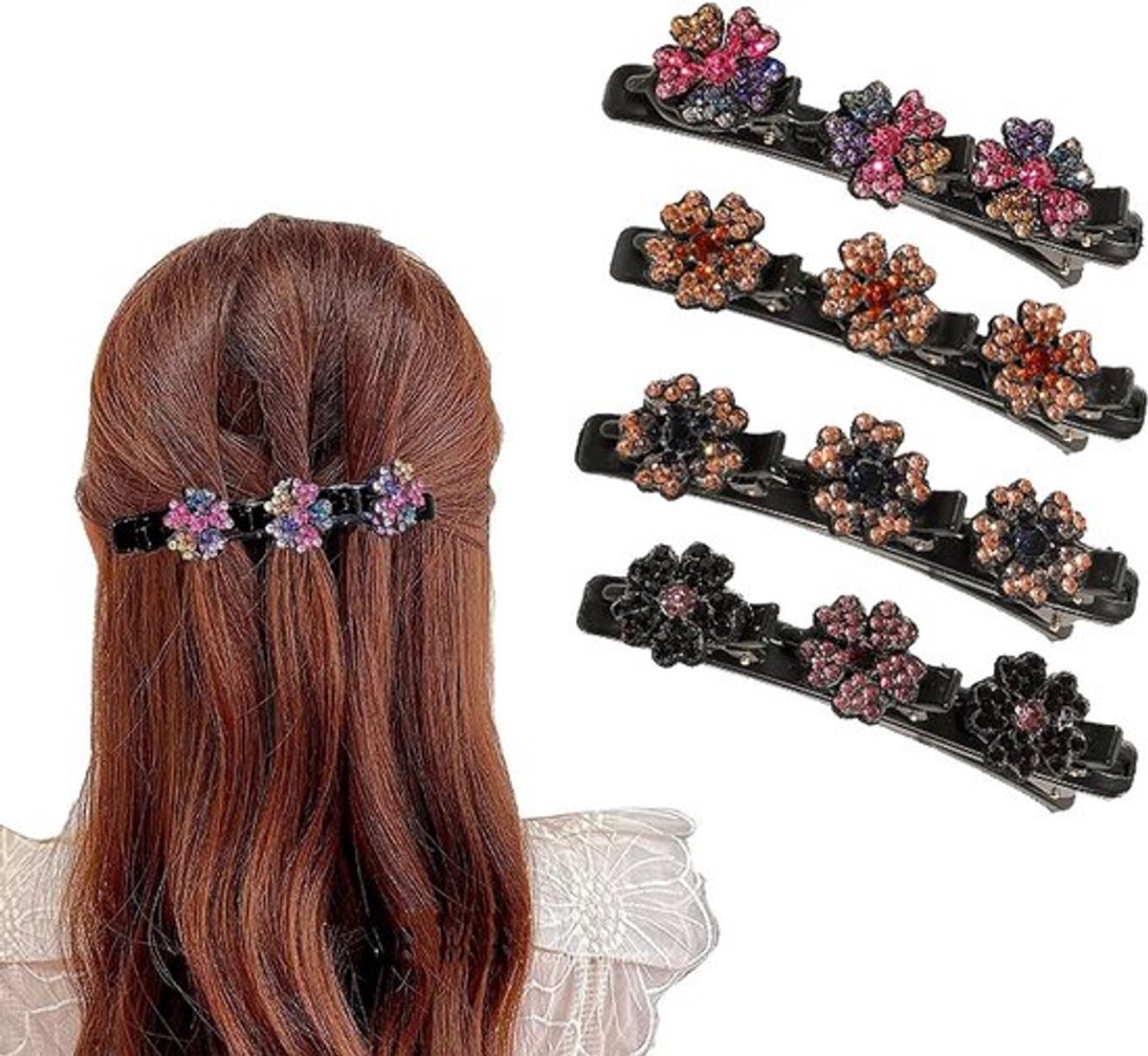 Elegante Haarspeldjes met Kristallen Bloemen - Set van 4 Haaraccessoires voor Vrouwen en Meisjes - Dubbele Laag Haarclips voor Een Chic en Stijlvol Haarstylingsysteem