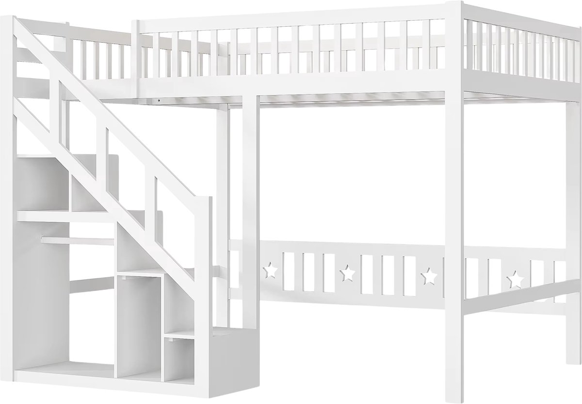 Happiq Kinder Stapelbed 140x200 cm - Wit - Stapelbed met Lattenbodem, Veiligheidshekken