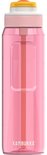 Bouteille d'eau Kambukka Lagoon de 1L, couleur Sunny Melon rose, avec paille intégrée et un capuchon jaune et blanc.