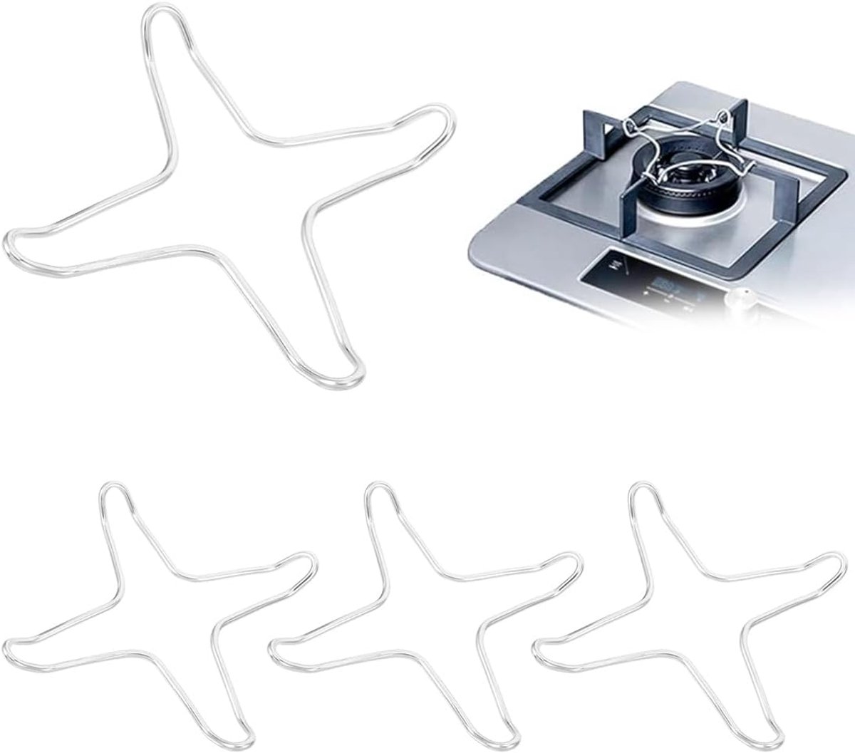 SnelShoppen - 4 Stuks Universele Gas Reducers Wok Houder, RVS Wok Ring voor Gasfornuis, Stabiele Kookhouder voor Pannen, Keukenaccessoire