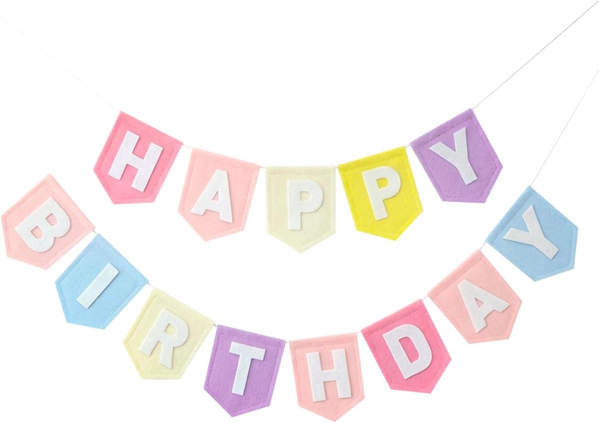 SnelShoppen - Vilt Verjaardagsbanner - Kleurrijke Feestdecoratie voor Kinderen en Volwassenen - Wanddecoratie voor Verjaardagsfeest - 4 Kleuren (Roze,