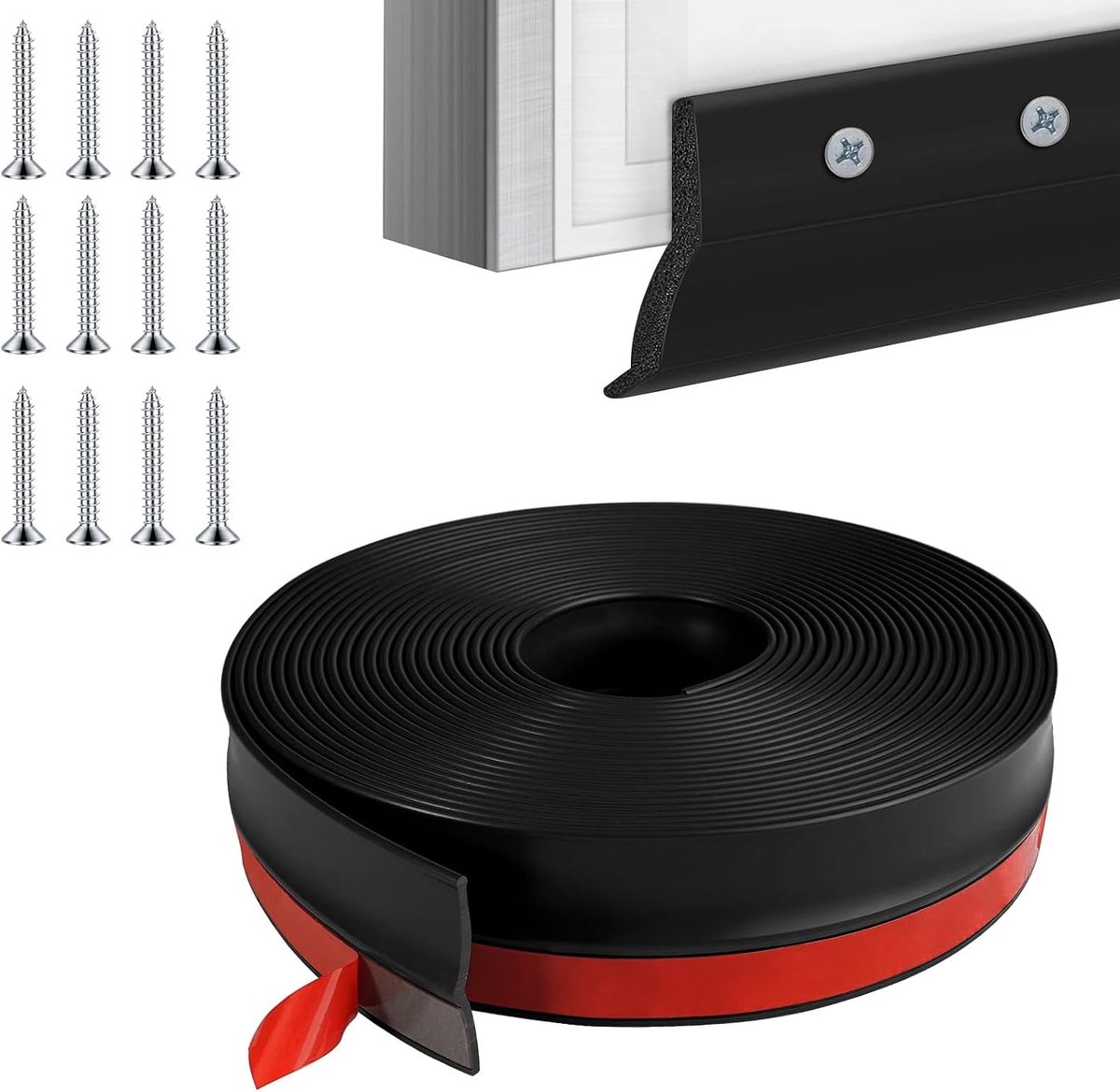 SnelShoppen - Garagedeurafdichting 3 m - Rubberen Dichtstrip met 12 Spijkers - Voor Rol-, Sectie- en Schuifdeuren - Flexibel en Duurzaam - Ideaal voor