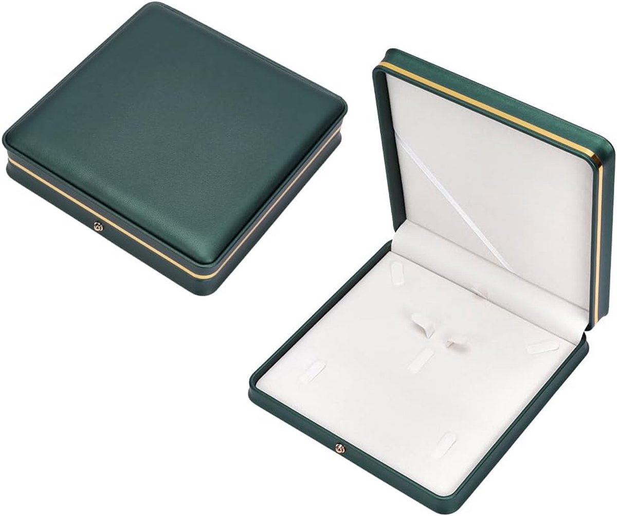 SnelShoppen - Sieradenkistje Donkergroen Kunstleer, Vierkante Vitrine 19,4x19,3x4,2 cm, Organizer voor Bruiloft, Jubileum, Geschenkpresentatie, Opberg