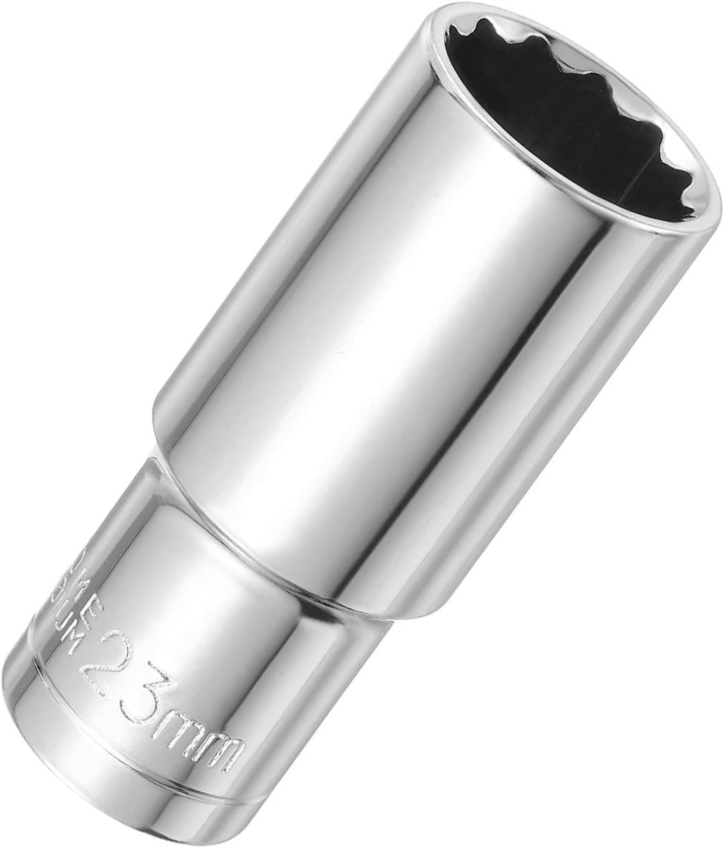 SnelShoppen - 23mm Diepe Impact Socket 1/2" Aandrijving, 12-Punts Steeksleutel, CR-V Staal, Lange Bereik Steeksleutel voor Ratelsleutel, Auto Reparati