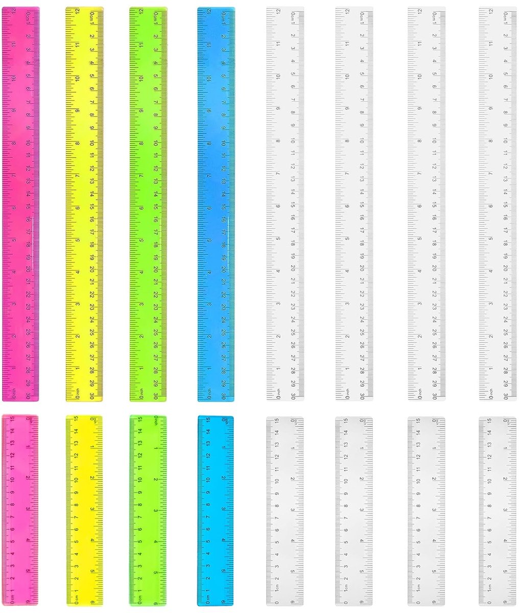 PYSEOSISE Linialen Set, 16 Stuks Transparante Linialen 15cm 30cm, Kleurrijke Kunststof Linialen Meetgereedschap - ShopVlot