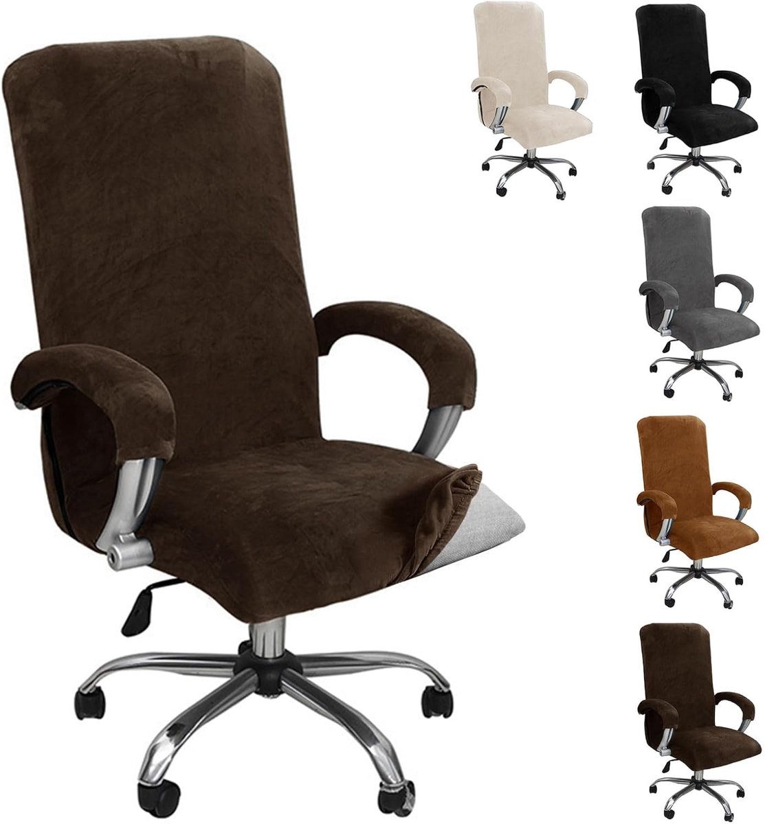 SnelShoppen - Bureau Stoel Cover, Elastische Fluwelen Hoes, Fluwelen Pluche Bureau Hoes met Armleuningen voor Gaming Stoel, Draai Stoel en Kantoorstoe