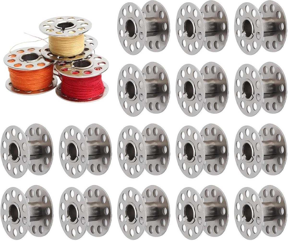 Naaimachine Spoelen Set - Spoelhouder Klossen - Naaiwerk Organiseren - Roestbestendige Metalen Klossen - 20 stuks - Zilverkleurig