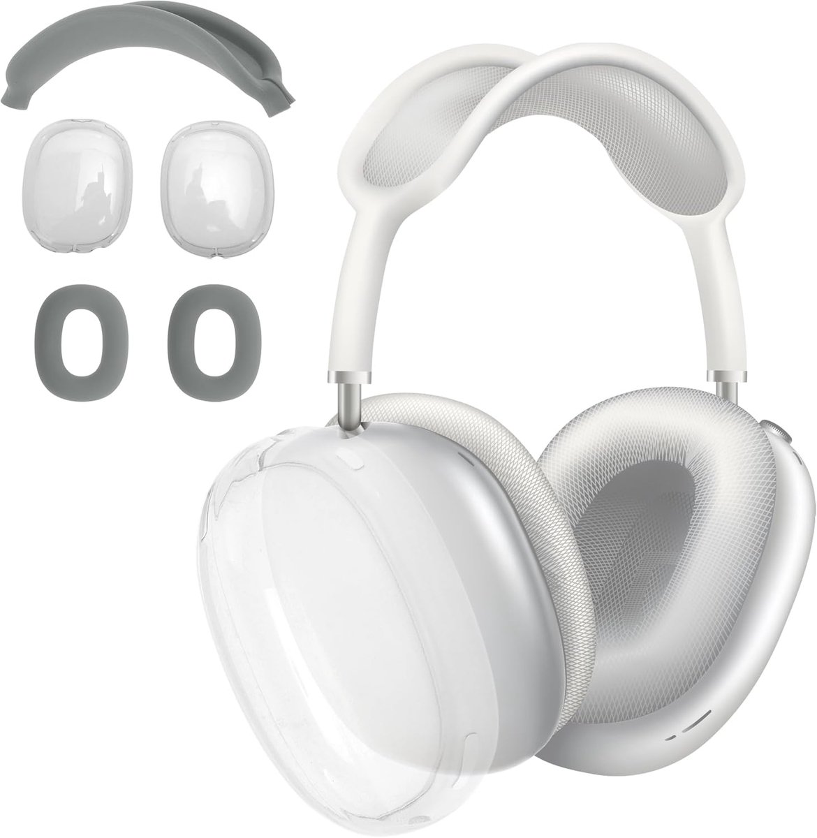 SnelShoppen - 3-in-1 Hoofdtelefoon Beschermingsset voor AirPod Max, Silicone Oorkussens, TPU Hoofdband en Beschermhoes - Grijs
