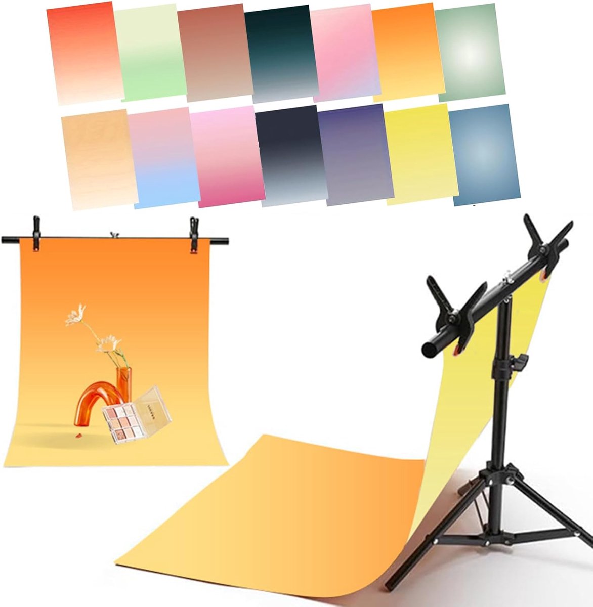 SnelShoppen - Pack van 7 Morandi Foto Achtergronden met Stand, Dubbelzijdig, Waterdicht, Herbruikbaar, 86,4 x 58,5 cm voor Feest, Fotografie, Creatief