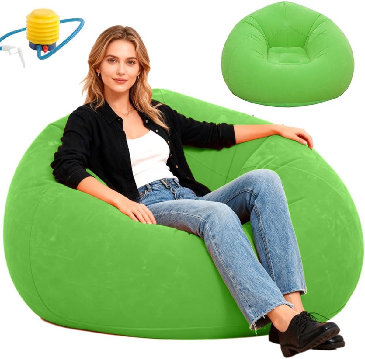 SnelShoppen - Inflatable Bean Bag Stoel - Super Zacht en Wasbaar Luchtbank met Viltopper - Ergonomisch en Duurzaam - Portable Zitzak voor Woonkamer, S