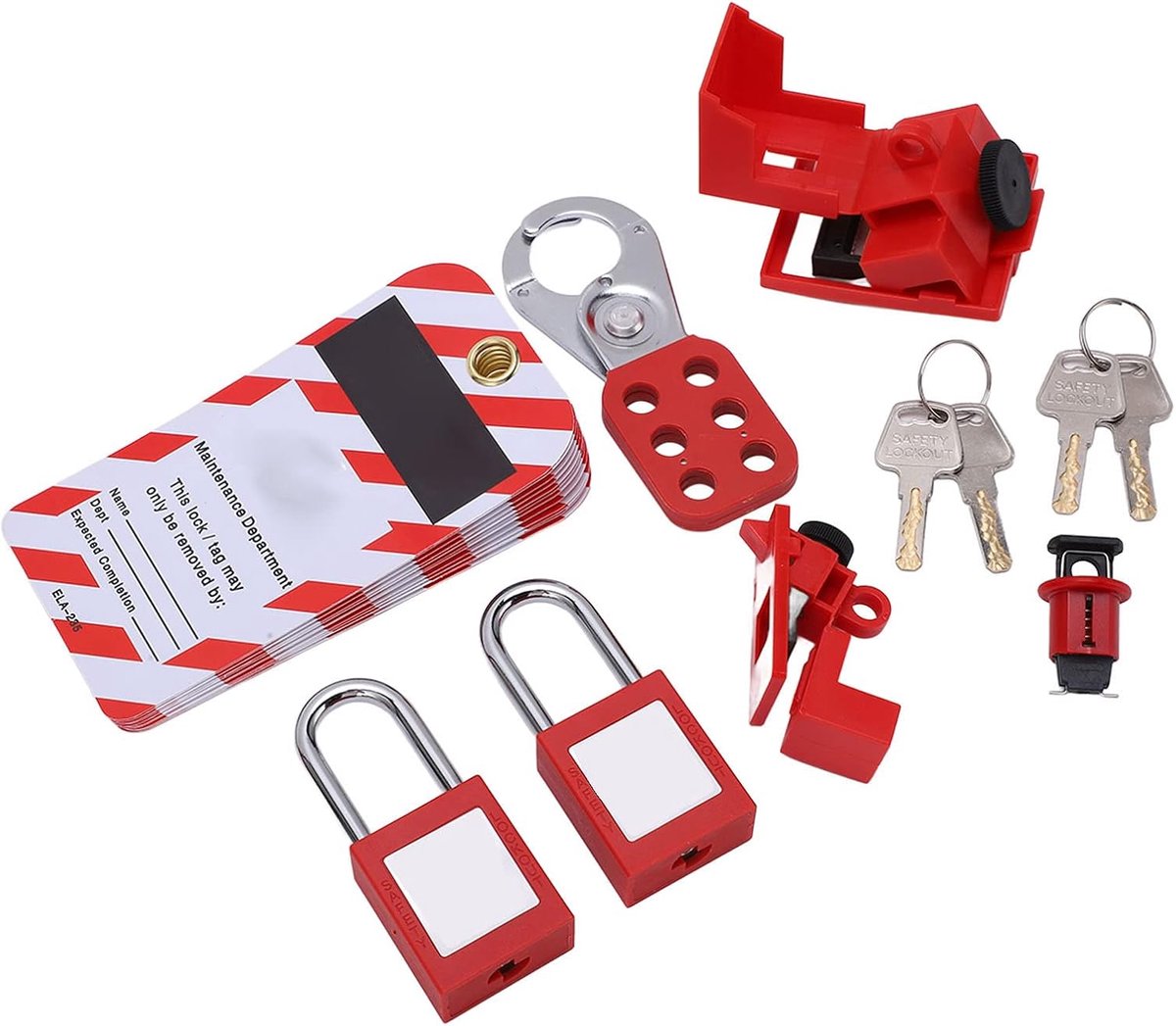 SnelShoppen - Tagout set voor groepen, veiligheidsslot set, elektrische tagout set met klem op stroomonderbreker, sloten, labels, veiligheidslot en op