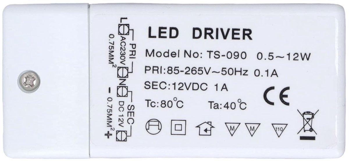 SnelShoppen - LED Transformator Voedingsadapter 12W AC 85-265V IP67 Waterdicht DC 12V Voedingsbron voor Binnen-Buiten LED Verlichting, Computerproject