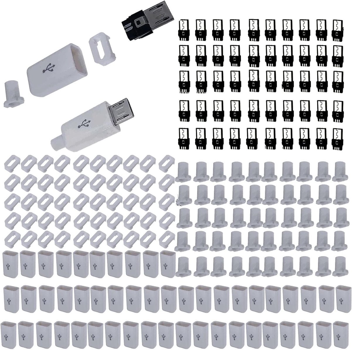 SnelShoppen - 50 Stuks Micro USB Socket, Micro USB Oplaadconnector, Solderen Type B, 5 Pin, SMD, SMT 180 Graden (Wit) met Behuizing