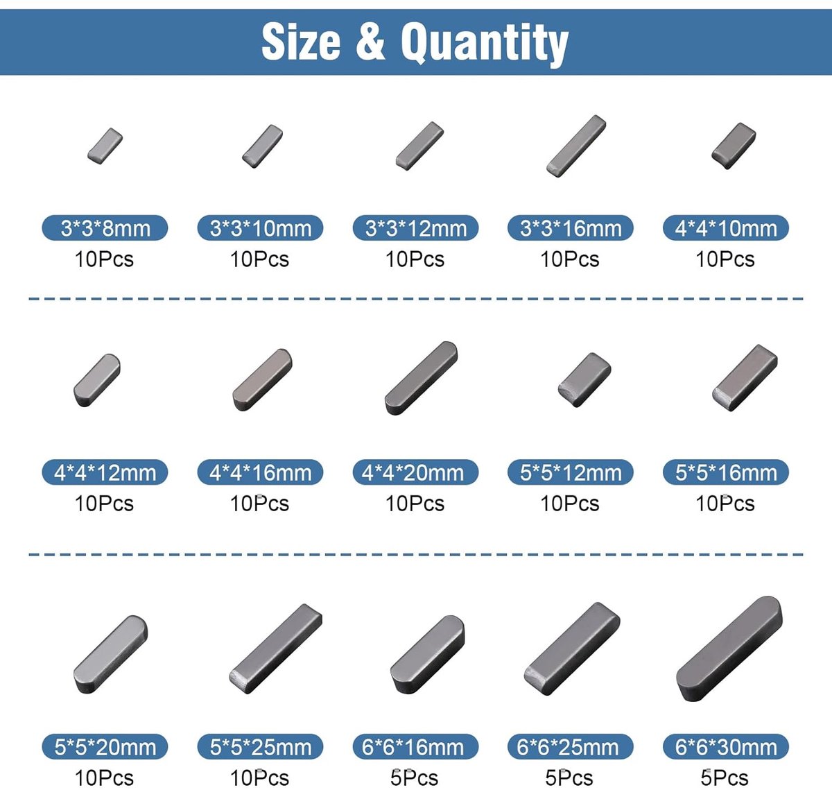 SnelShoppen - Set van 140 Stuks Ronde Eind Sleutels en Parallel Sleutels - Aandrijfas Sleutelset 8 mm 10 mm 12 mm 16 mm 20 mm 25 mm 30 mm - Roestvrij