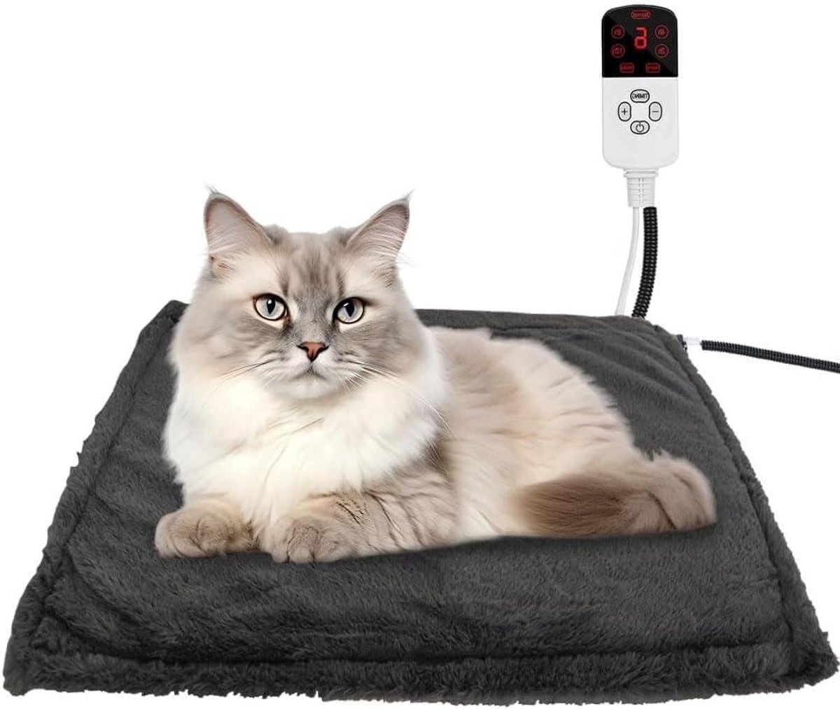 Elektrische deken - Verwarmingsmat huisdier - Huisdier warm houden - 9 temperatuurniveaus - 45 x 45 cm - Grijs
