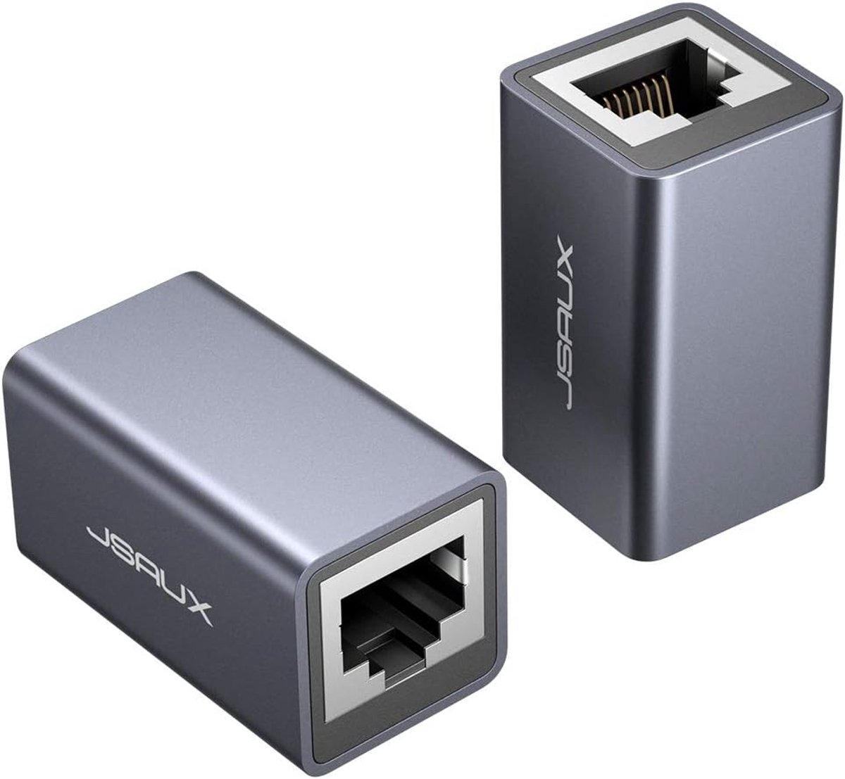 SnelShoppen - LAN Kabel Verlenging 10 Gigabit, Ethernet Kabel Adapter, Netwerk Kabel Verlenging, RJ45 Koppeling voor Cat 8/7/6/5/5e (Grijs, 2 Stuks)
