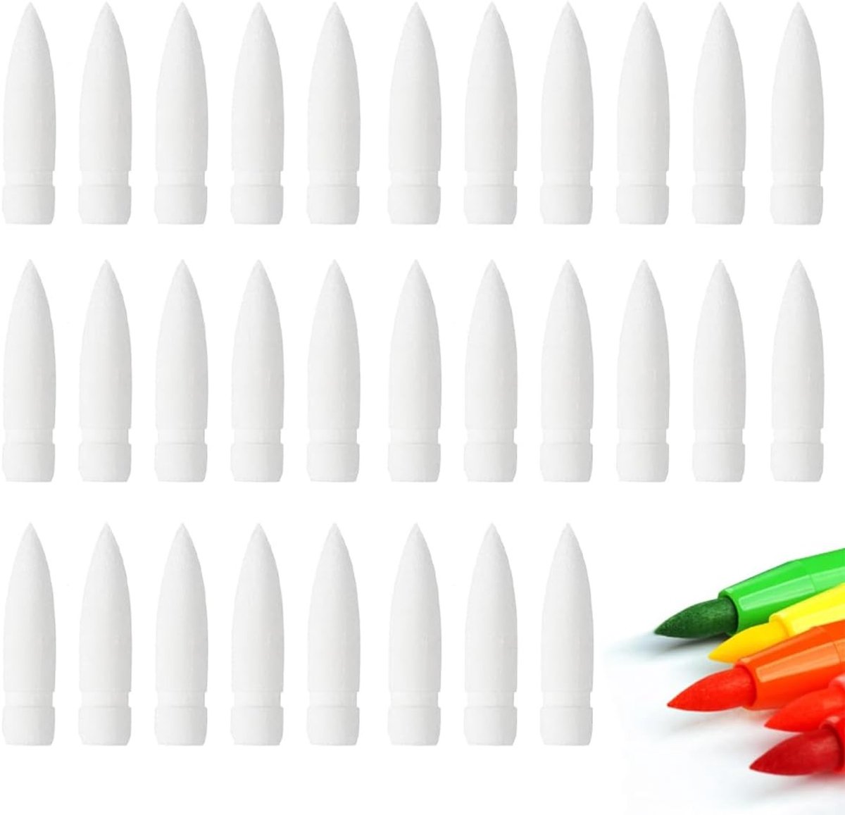 Reservepennen met zachte punt - 30 stuks vervangende stiftpunten voor acrylmarkers, ideaal voor inkleuren en markeren, snelle vervanging en gebruiksgemak