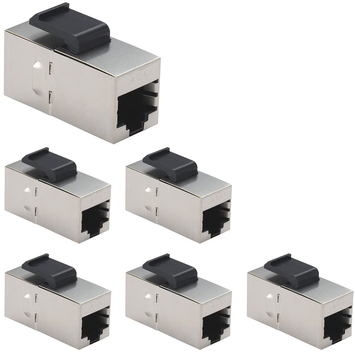 SnelShoppen - 6 Stuks Cat6a Keystone Connectoren, RJ45 Couplers Vrouw-Vrouw Recht Beschermd In-Line Cat6a Netwerk Ethernet Module Zilver