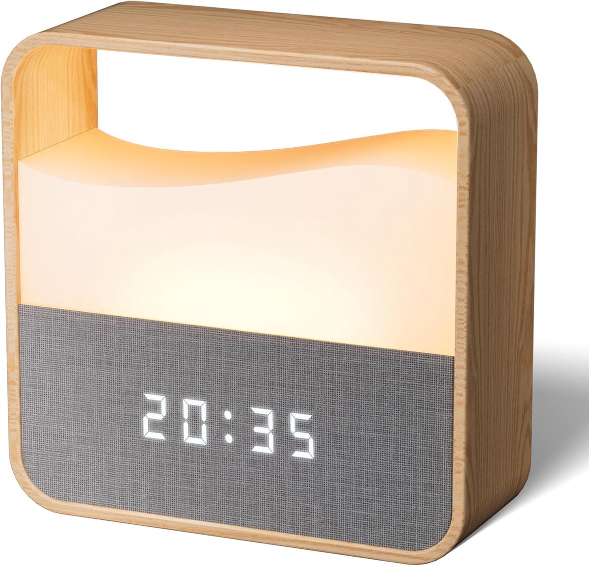 Bobypet - Digitale Wekker met Nachtlampje - Oplaadbare LED Bedside Wekker met Hout Effect - Dubbel Alarm, Snooze, 3 Volumes - Stille Slaapkamer & Reis Wekker