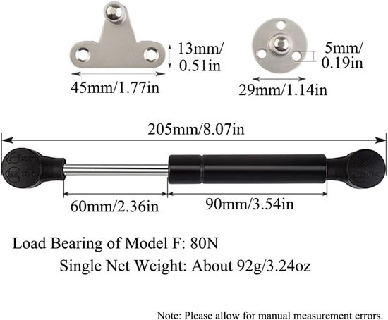 2 Stuks Gasveer Liftsteun 80N voor Zachte Sluiting, Ondersteuning voor Deuren en Lades, Ideaal voor Opbergdozen en Speelgoedkisten (20.5 cm) — afbeelding 5