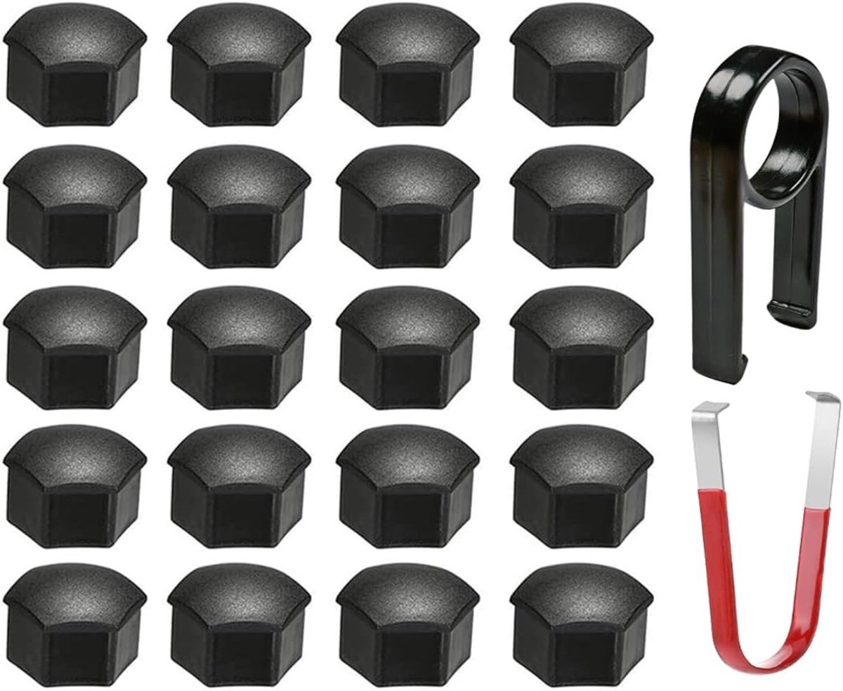 SnelShoppen - 20Pcs 21mm Wielmoerkappen, Wielboutmoerkappen, Hexagonale Bandenmoerkappen met Verwijdertool Set voor Te-sla Model 3 Model S Model X (Ma