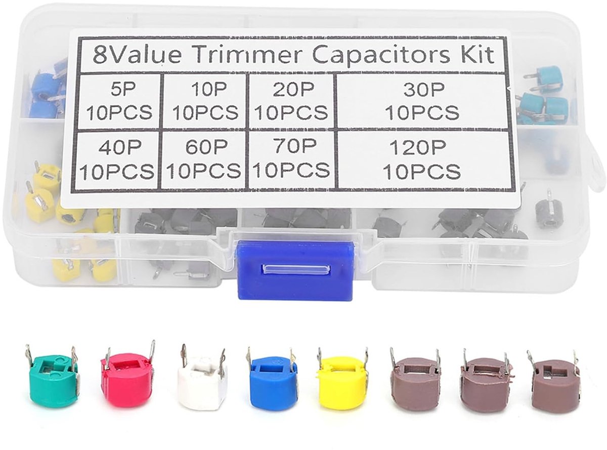 SnelShoppen - Trimmer Capacitor Kit 80 Stuks 6mm Variabele Capaciteit Voor Elektronica, Capacitoren Set 5/10/20/30/40/60/70/120P, Ideaal Voor DIY Proj