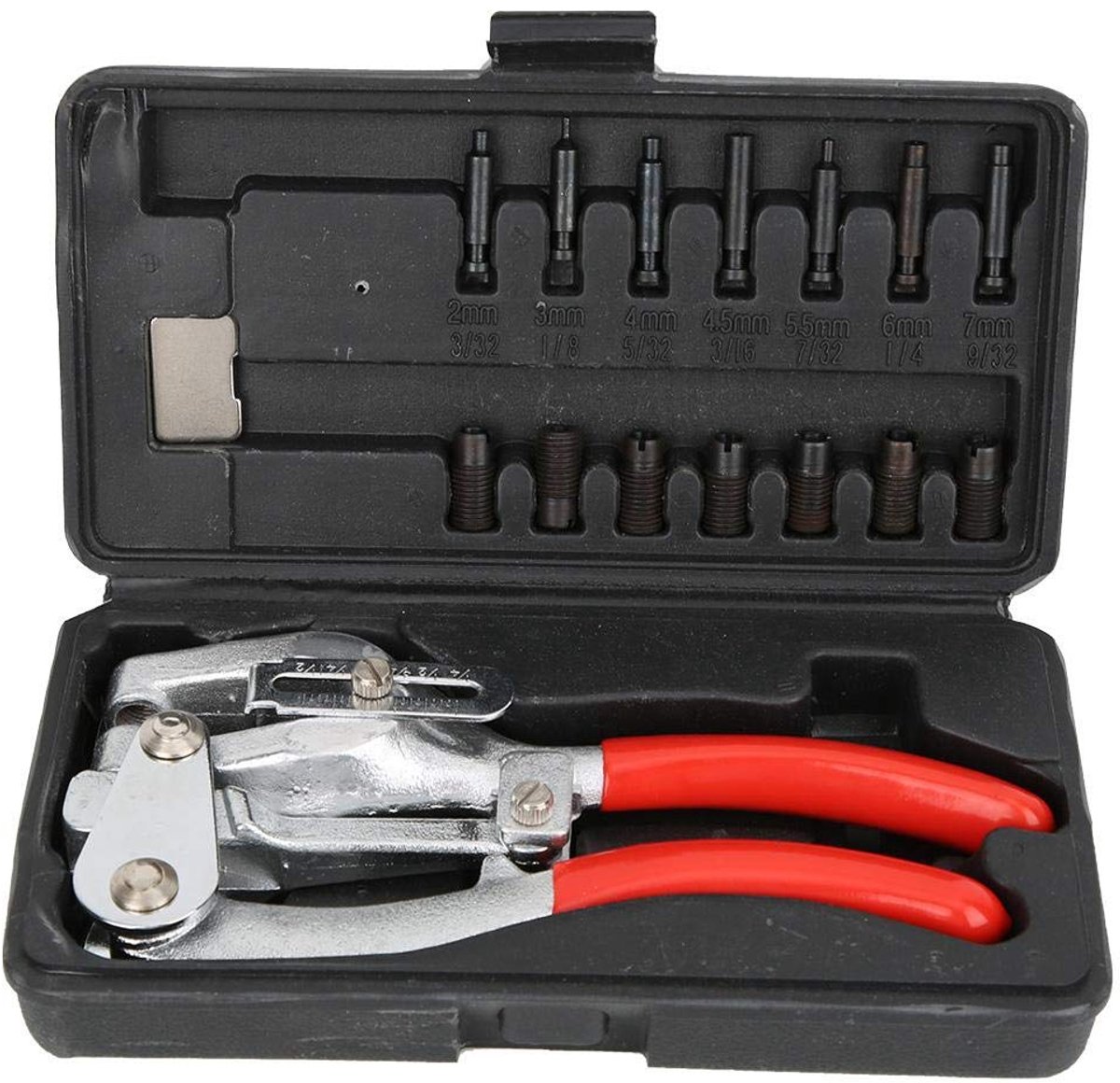 SnelShoppen - Multifunctionele Power Perforator Kit Met Pons Tangen 2~7mm Voor RVS Ijzer Kunststof Lederen Riem Horlogeband - 16 Delige Gereedschapsse
