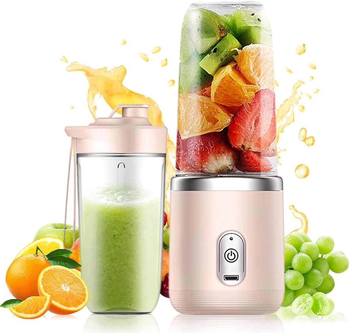 Draagbare mixer - Smoothie maker - Gezonde dranken maken - 6 RVS messen - 400 ml - Roze