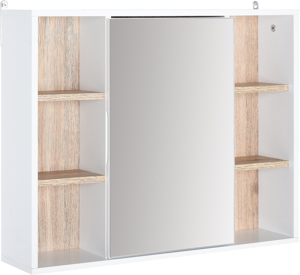 Spiegelkast voor in de badkamer, wandgemonteerde opbergkast met open vak en verstelbare plank, wit