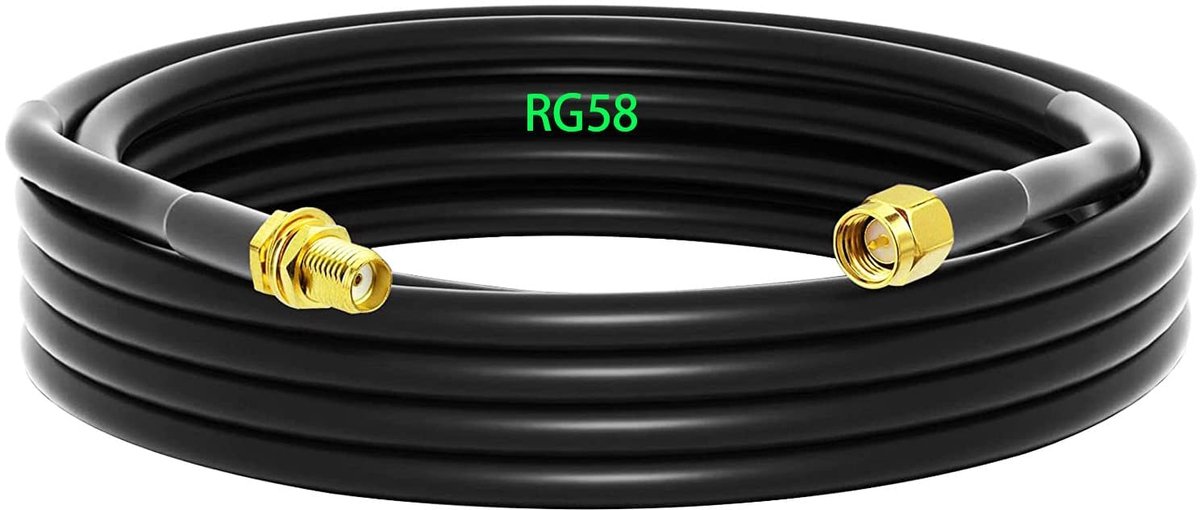 SnelShoppen - RG58 SMA Kabel 5 Meter, Coaxiale Kabel, Laagverlies 50 Ohm, WiFi Antenne Kabel, SMA Bus naar Plug, Ideaal voor Radio/FPV Drone/Thuisnetw